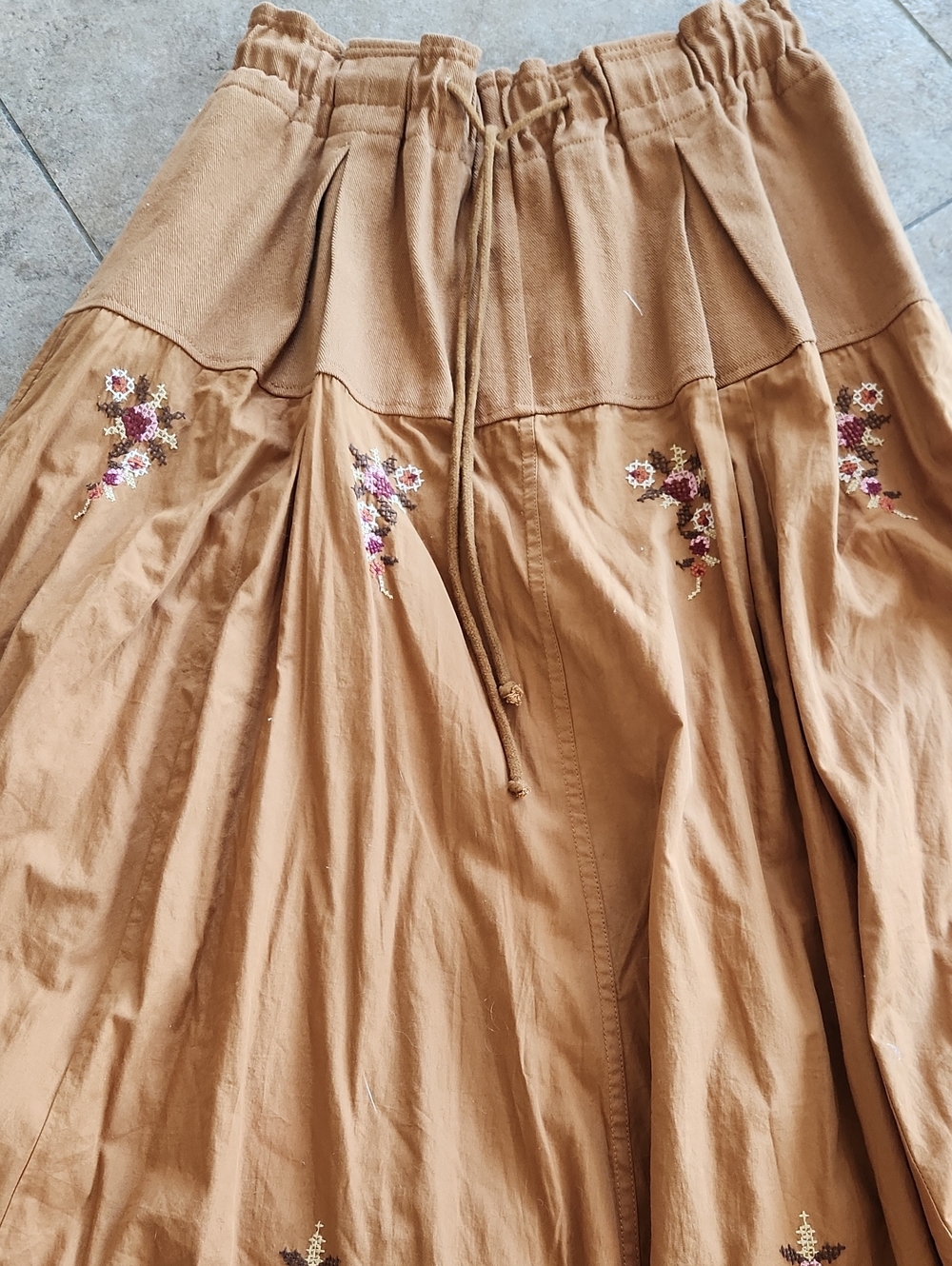 NWT..Free People Brown Asymmetrical Handkerchief Hem Embroidered Skirt - Picture 7 of 15